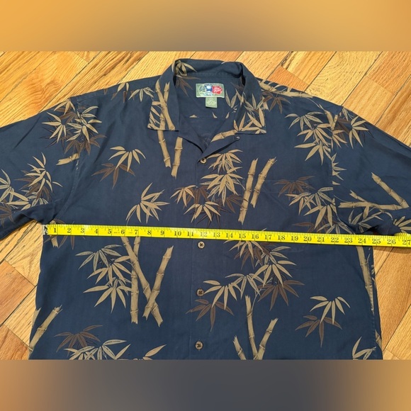 Hilo Hattie Men’s Size L 100% Silk Aloha Shirt Button Down Hawaiian Blue Bamboo - Picture 11 of 11